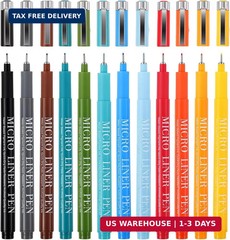 Thboxes Colored Fineliner Pens, Set of 12 Colors Micron Fineliner Pens, Micro Pe