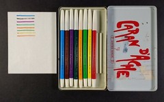 vintage Caran d’Ache FIBRALO Fiber-Tipped Pens with Swiss Alpine Scene Metal Tin