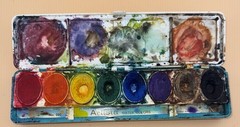 Vintage Artista Water Colors 8ct OVAL Pans Binney Smith USA Used. #080 No Brush