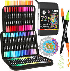 72 Dual Tip Markers Set No-Bleed Art Watercolor Pens with Case for Adults
