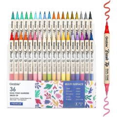 Dual Tip Acrylic Marker Set 36 Colors 2 in 1 Non Toxic Waterproof Art Supplies