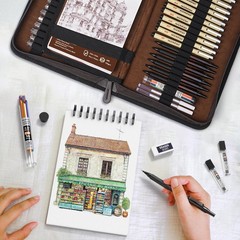 Nicpro 58PCS Art Drawing Supplies Kit in Leather Case, MP1000 Black