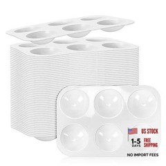 50 PCS White Plastic Watercolor Palette, 6 Well Rectangular Paint rectangle50