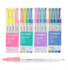 Monami Essenti Twin Pastel Color Highlighter Pen Marker 4color SET Chisel 2~4mm