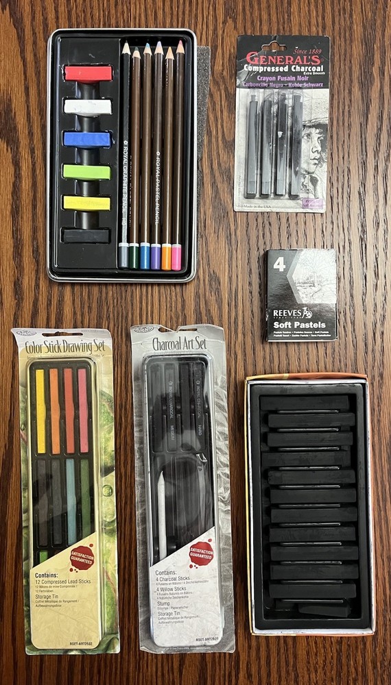 Charcoal Sticks & art supplies lot – Royal Langnickel, Blick, General’s, Reeves