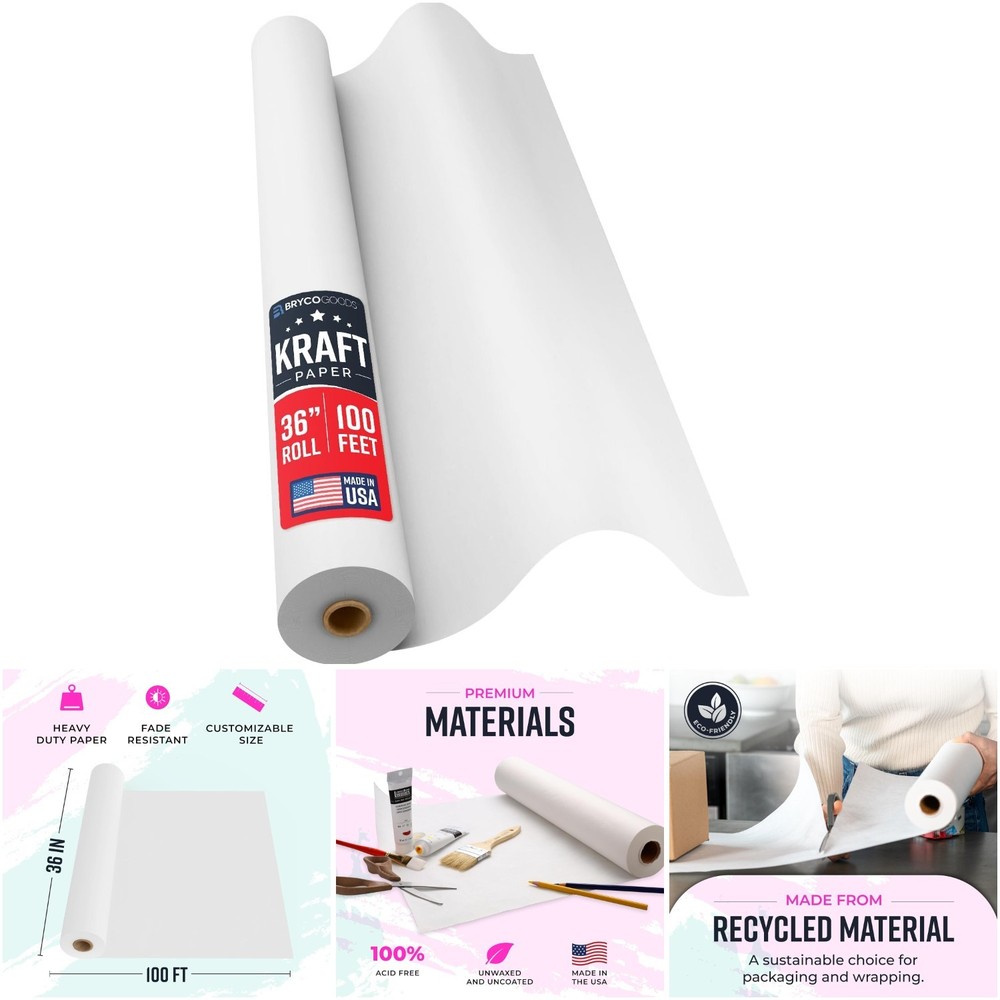 36 Inch x 100 Foot White Kraft Paper Roll – Banner Material USA Made