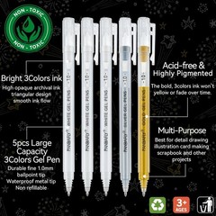 PANDAFLY Gold Silver White Gel Pens, 1mm 1 Count (Pack of 5), Multicolor