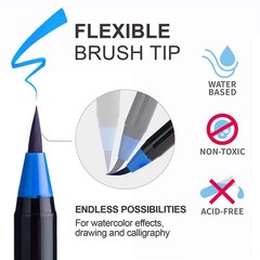 ParKoo Watercolor Brush Pens, 24 Colors Flexible Real Nylon Brush Tip Pens for