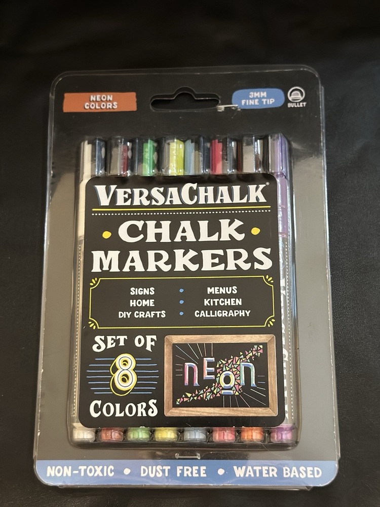 VersaChalk Chalk Markers 8 Neon Colors 3mm Fine Tip NEW