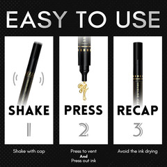 3Pcs Liquid Gold Paint Markers, Oil-Based Permanent Chrome Maker, Gloss Mirror M