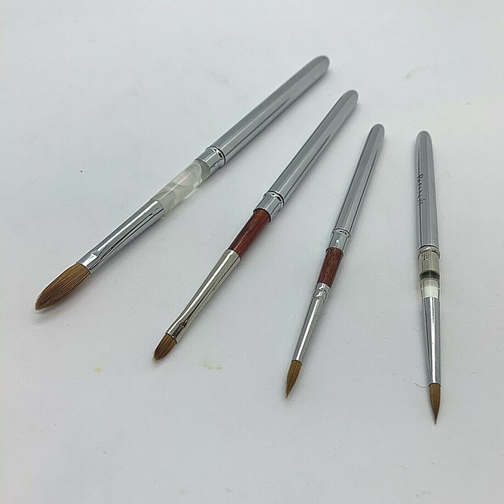 Nail Makeup Art Brush 4Pc Set Top Quality 100% Red Kolinsky Sable Metal Handle