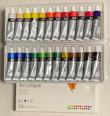 Lot of 24 Daler Rowney Simply Acrylic Paints Barely Used with Box .4oz Tubes