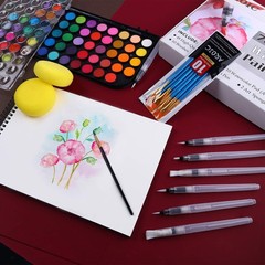 48 Color Watercolor Paint Set with Brushes and Pad
