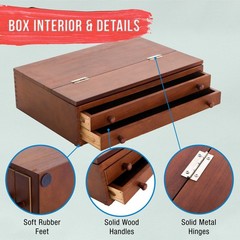 US Art Supply 2-Drawer Adjustable Wooden Storage Box with Fold Up Drawing Easel