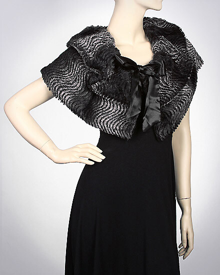 Scarf – Shawl / Wrap : Faux Fur Cpelet W/ Satin Bow – SF-FTCP3686BK