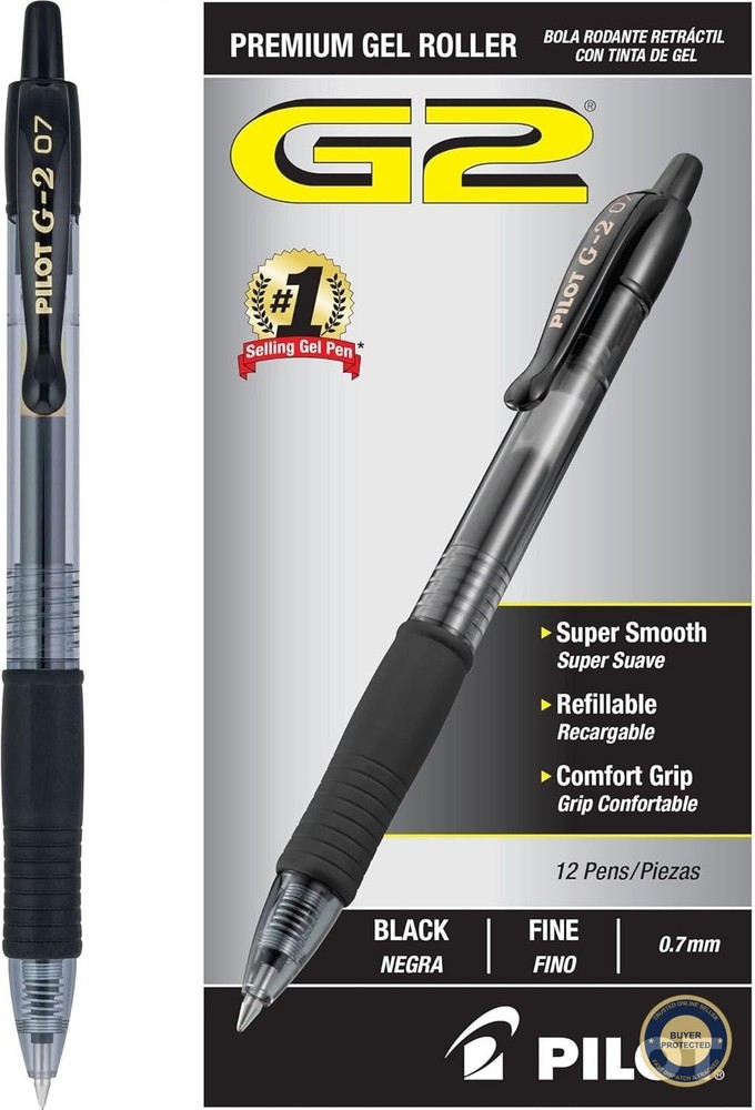 Gel Pens 12-Pack 0.7mm Fine Point Refillable Retractable Black Ink