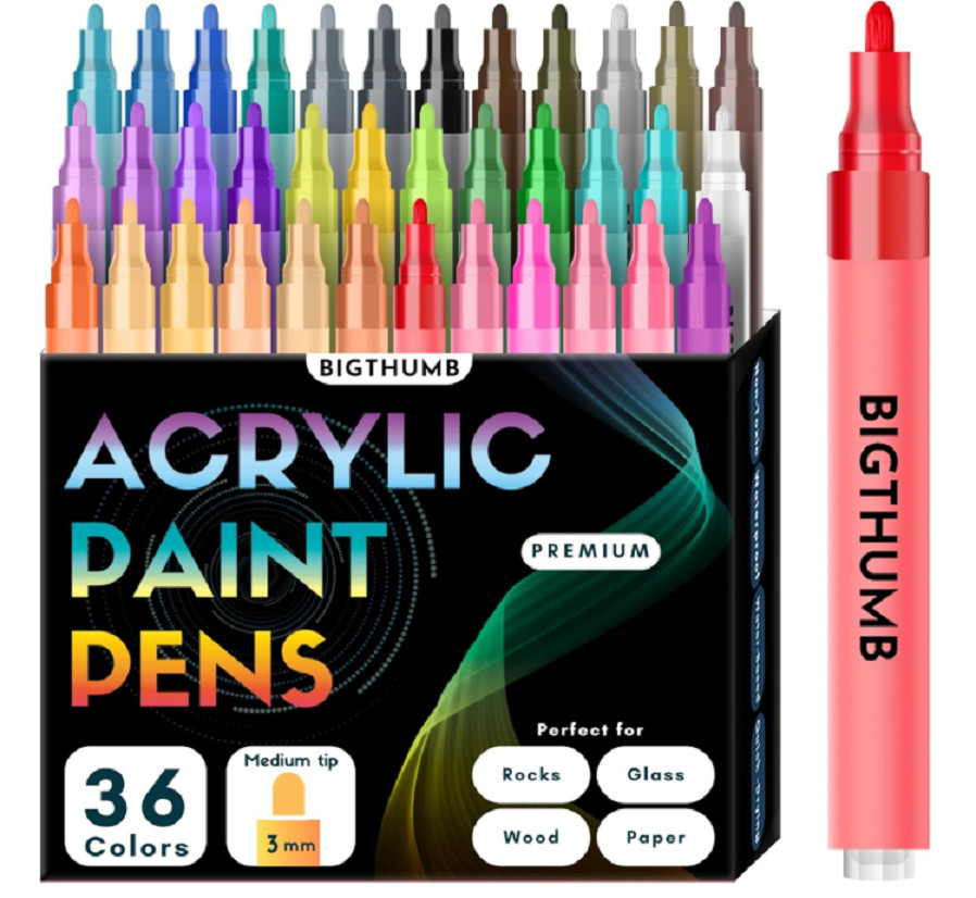New Acrylic Paint Markers Pens Set of 36: Medium Tip (3mm) Paint Markers
