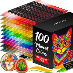 Dual Tip Acrylic Paint Markers Set with 100 Colors for Fabric Glass Wood Paper