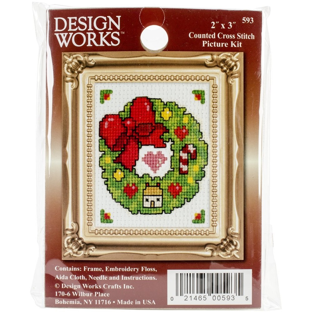 Tobin Wreath Ornament Counted Cross Stitch Kit, 2-Inch x 3-Inch