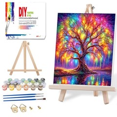 Tree of Life Paint by Numbers with Frame Wooden Easel-Tree Paint by Number Adult
