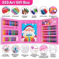332pcs Art Set Drawing Painting Supplies Kit for Adults Kids Artists NEW (Pink)