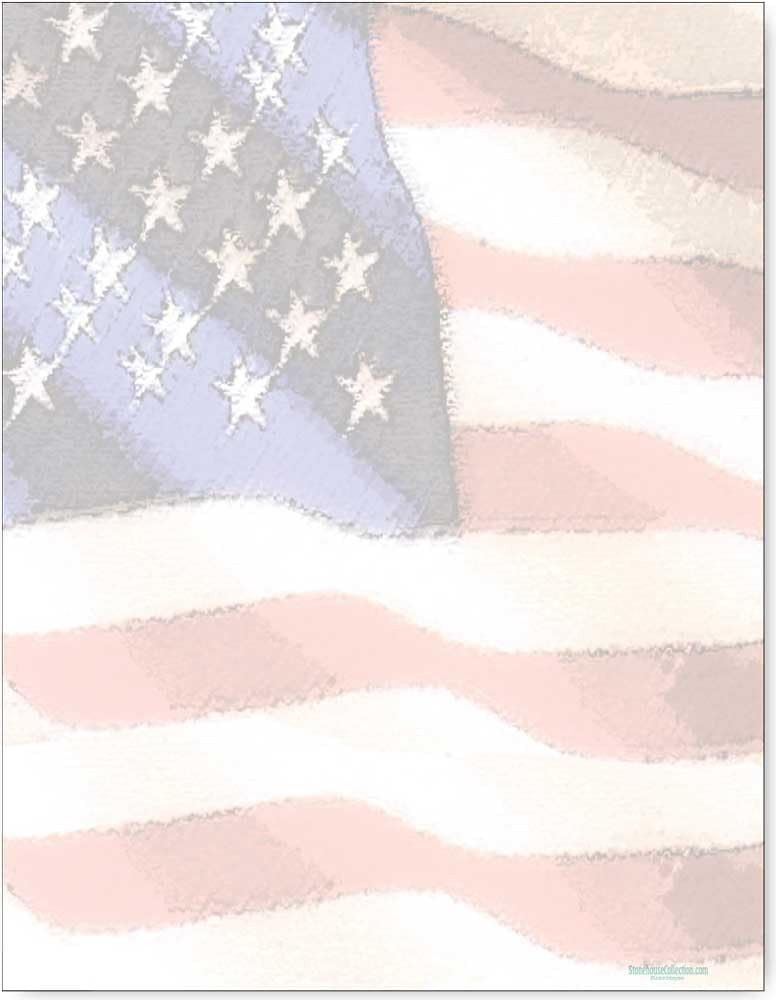 American Flag Stationery – 8.5 x 11-60 USA Letterhead Sheets – Patriotic Paper