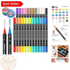 25 Colors Dual Tip Acrylic Paint Markers – Brush & Fine Tip for All Surfaces