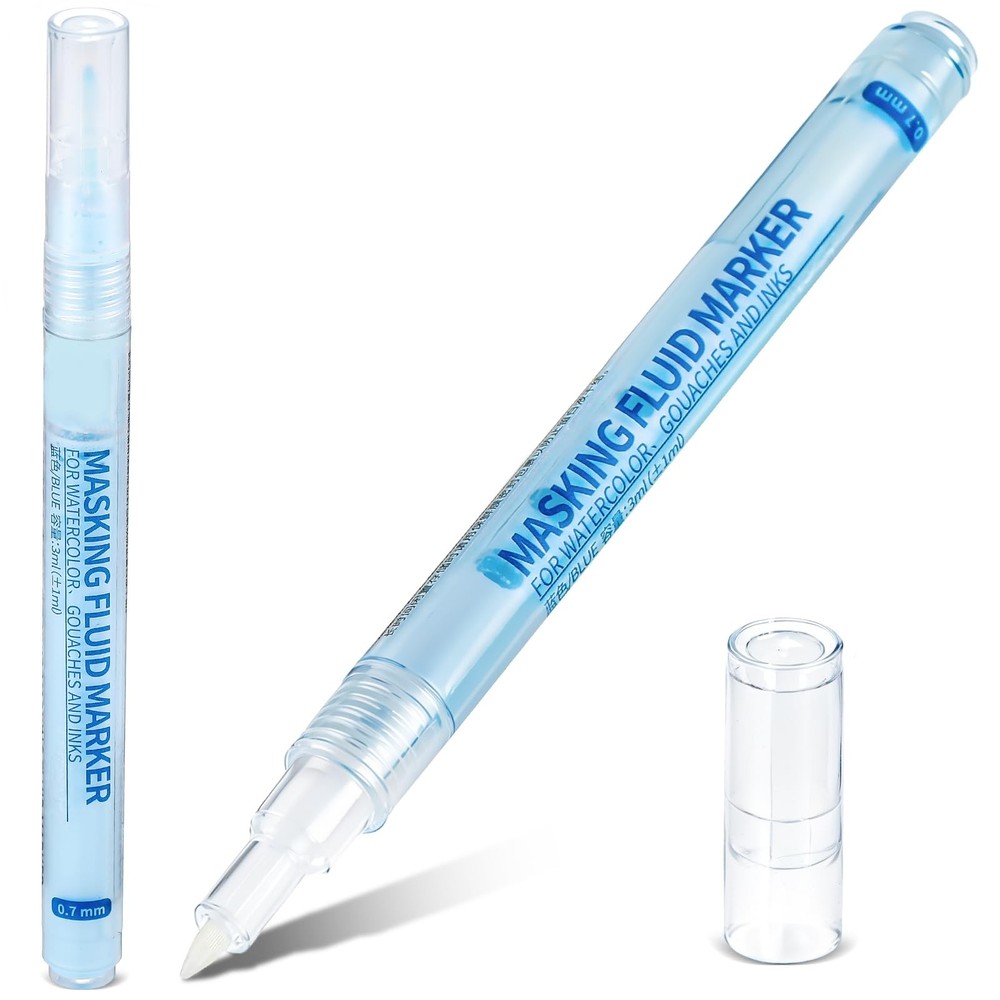 2 PCS 0.7mm Blue Masking Fluid Pen With Applicator Tip Watercolor Painting