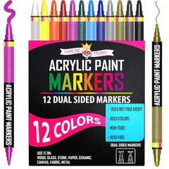Acrylic Paint Markers Dual Tip (12 Pack) – Acrylic Markers Paint 6mm – 12 Pack