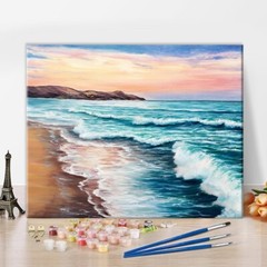 Colorful DIY Canvas Painting by Numbers – Beach Landscape for Adults, 16×20