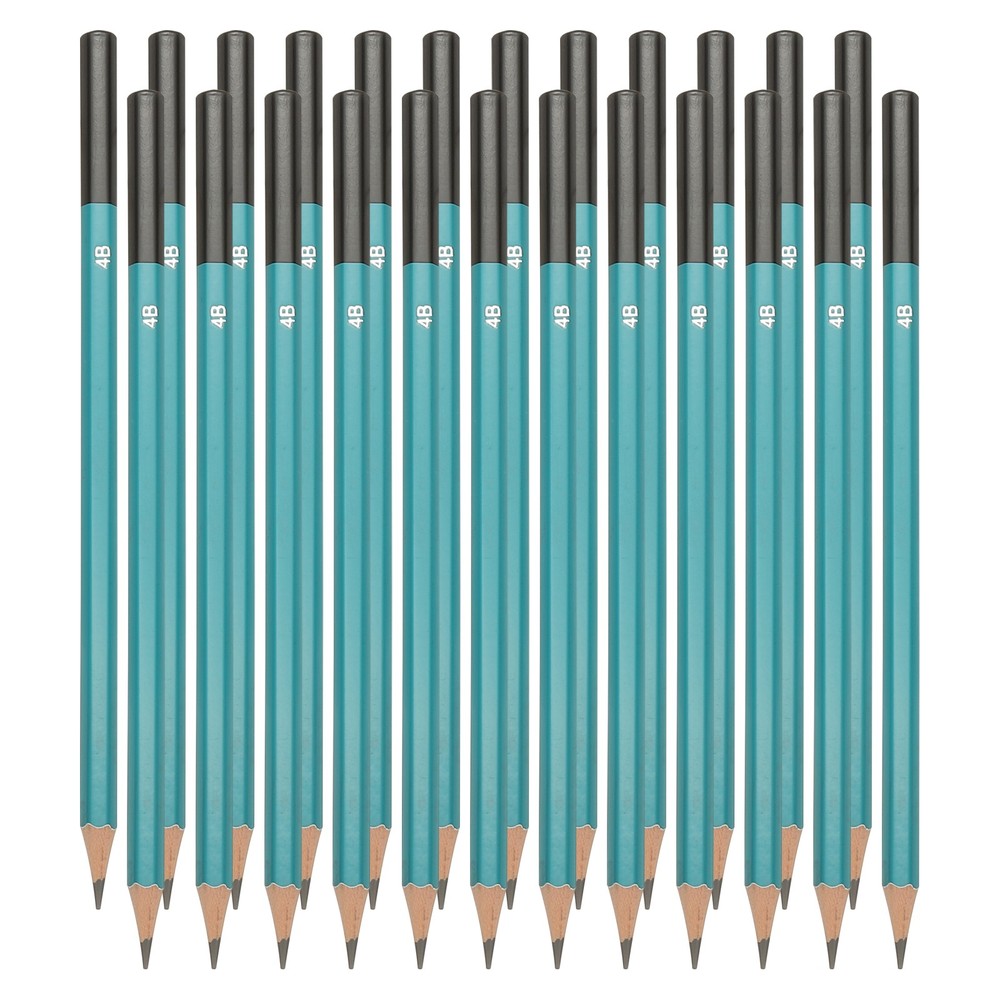 4B Drawing Pencils, 24PCS, Hexagonal , Black Refill, Green/Black Pole