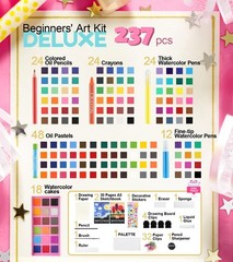 237 Piece Kids Art Set with Double Sided Easel Drawing and Painting Kit