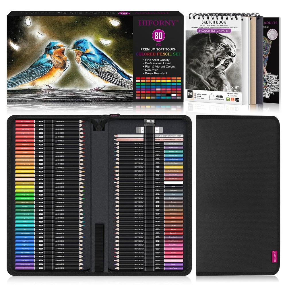 80PCS Colored Pencils Set for Adults – 72 Soft Core Colored Pencils with Sket…