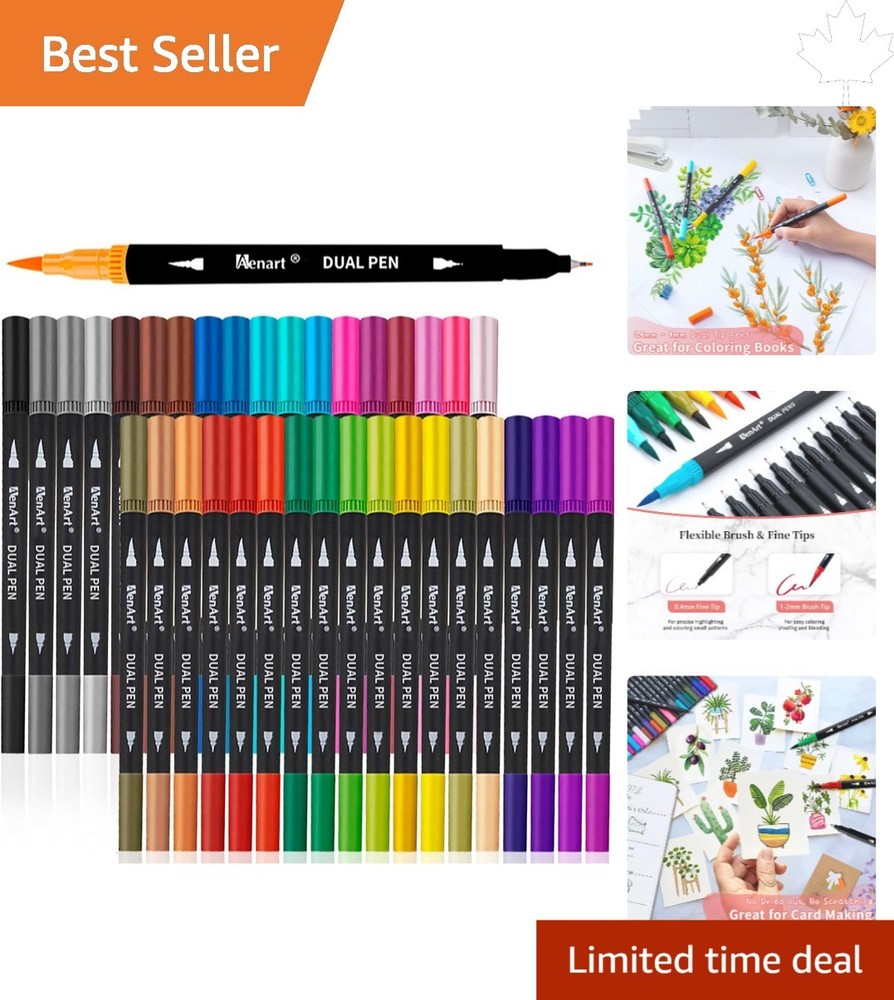 36 Dual Brush Markers Set – Non-Toxic, Fine & Brush Pens for Art & Calligraphy