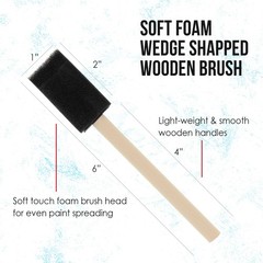 25 Pack – 1″ Foam Sponge Paint Brush Set Wood Handle Craft Touch Up Stain