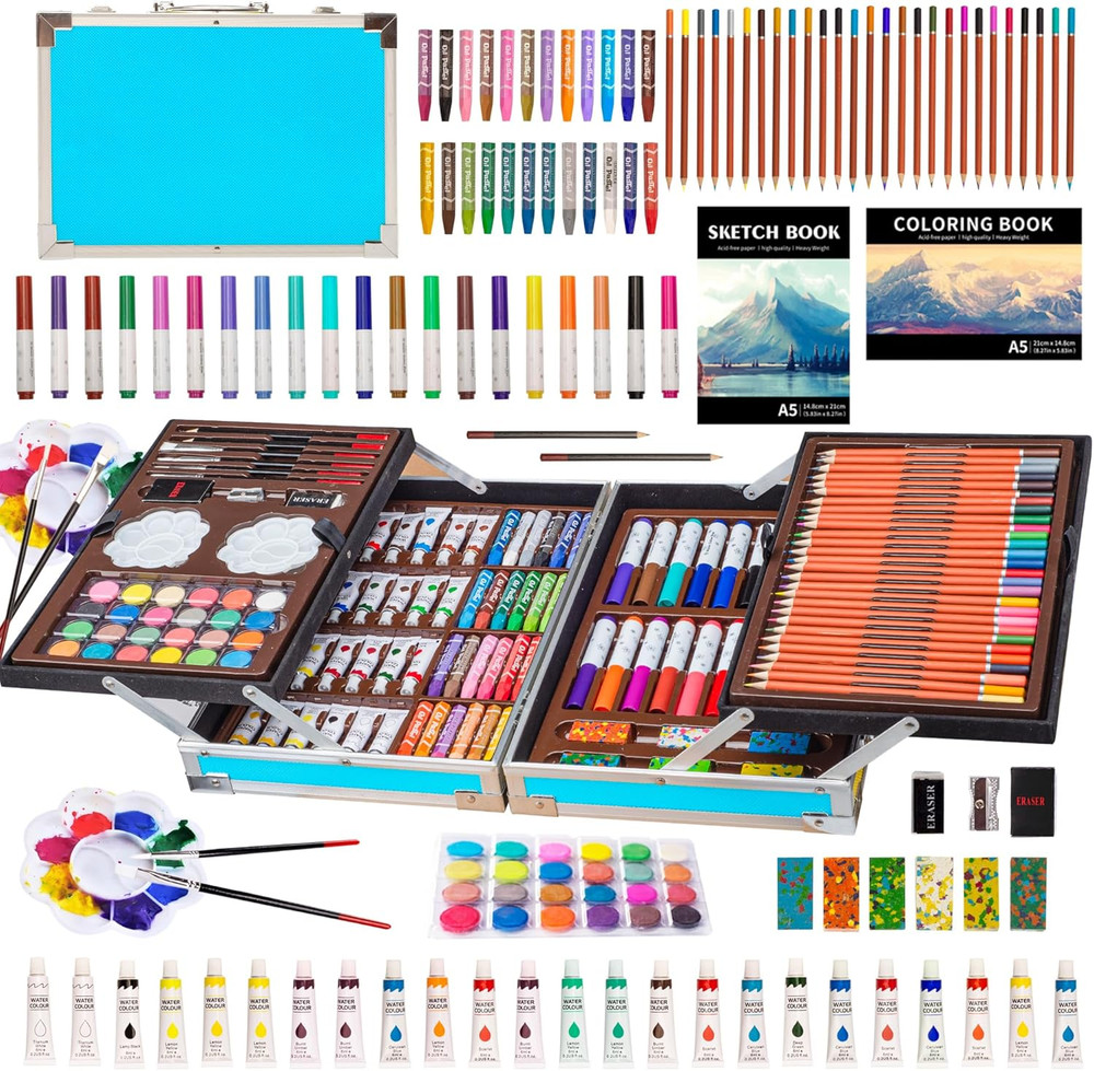 Deluxe Art Supplies Kit for Kids, Boys, Girls, Teens, Ages 5-12, with Sketch Pad