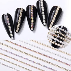 Rhinestones Chain – Gold Silver Pearl AB Colors – 3D Nail Art