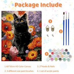 CEOVR Black Cat Paint by Numbers Kit for Adults, Flower FD010-colorful