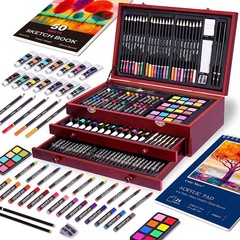 175 Piece Deluxe Art Set with 2 Drawing Pads Acrylic Paints Crayons Colored P