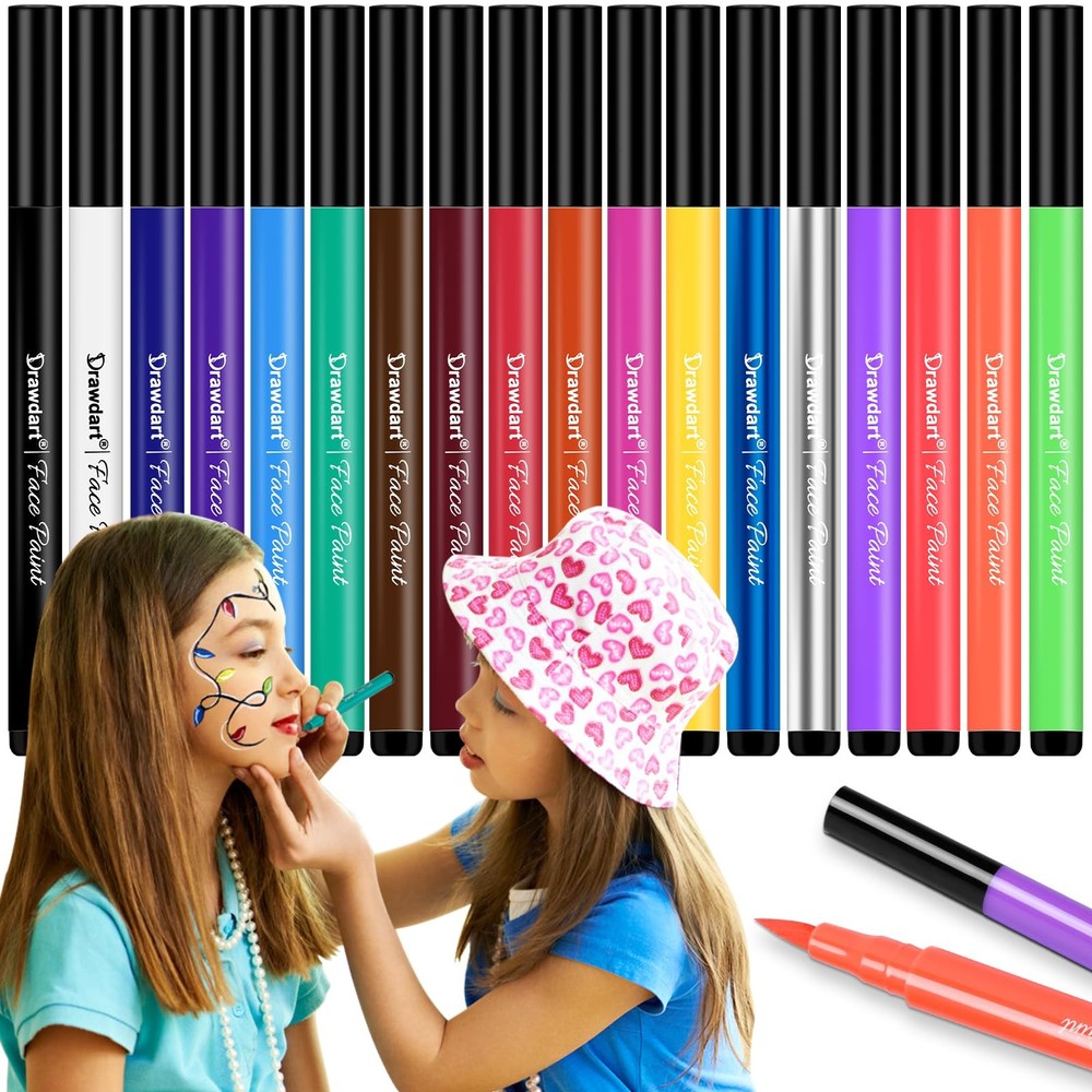 Drawdart 18 Colors Face Painting Markers – Water Resistant, 18