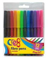 Fibre Pens, 12 Colours