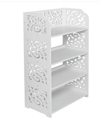 Wood-plastic Board Four Tiers Carved Shoe Rack White A