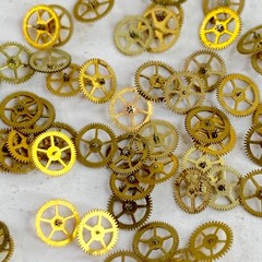 25 Gold Watch Wheels 4mm Tiny altered art parts Gears steampunk watchmaker lot