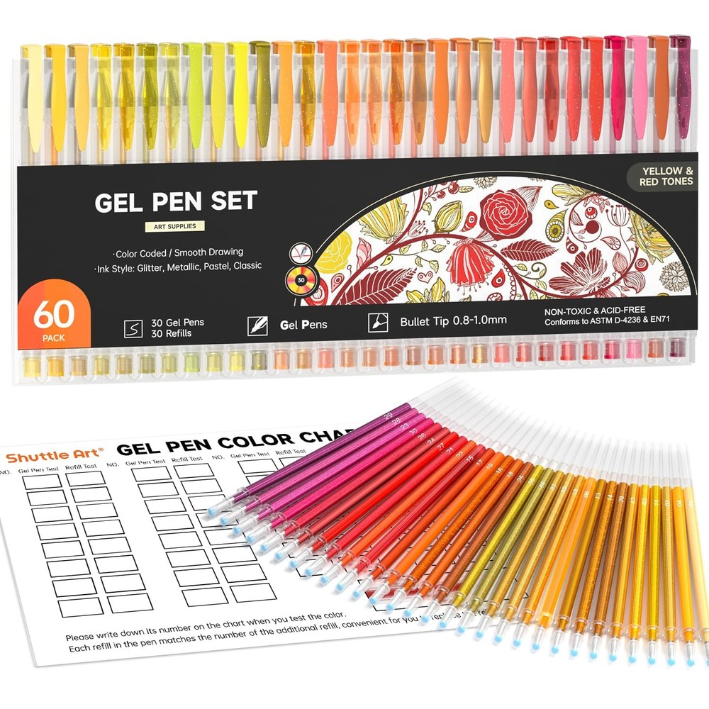 60 Pack Red Yellow Tone Gel Pens 30 Red Orange Yellow Gel Pens with 30 Refill…