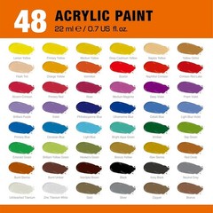 Acrylic Paint Set 48 Colors 22ml Tubes, Vibrant Pigment Rich Art Paints for