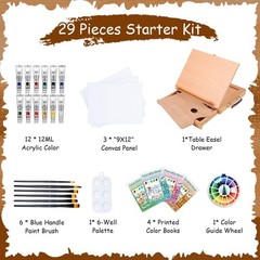 29 Pcs Acrylic Paint Set with Tabletop Easel, Painting Kit with 12 Acrylic Pa…