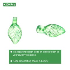 200 Pcs Transparent Acrylic Leaf Charm Deep Green Leaf 9 Pendants Beads