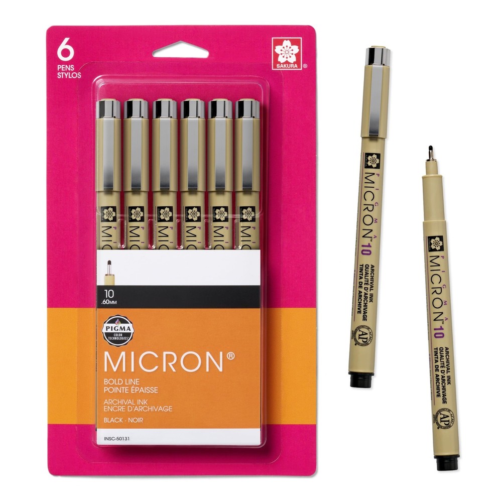 Pigma Micron Pens set 10 Tip Size Black Ink Fine Point Stationery