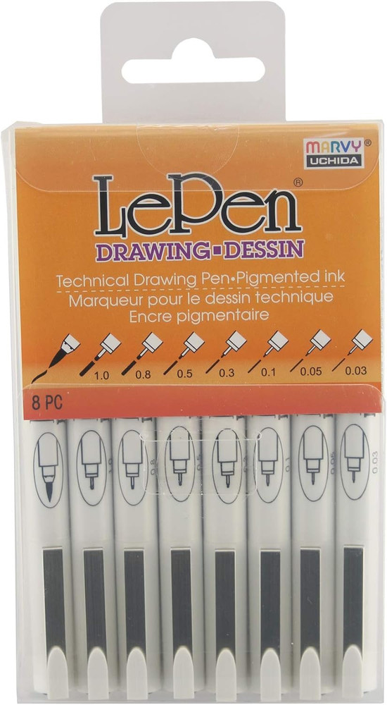 Marvy Lepen Technical Drawing Pen Set, Multiple, 1 Count (Pack of 8)