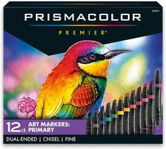 Dual-Tip Art Markers, Primary Colors, 12 Ct